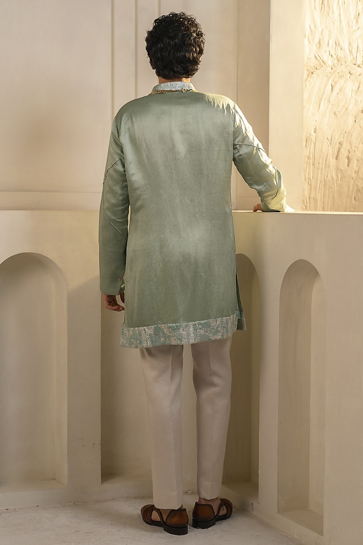 Mint Green Linen Silk Embellished Kurta Set by Jatin Malik at Pernia's Pop Up Shop