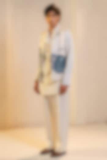 Ivory Slub Silk Hand Embroidered Open Nehru Jacket Set by Jatin Malik at Pernia's Pop Up Shop