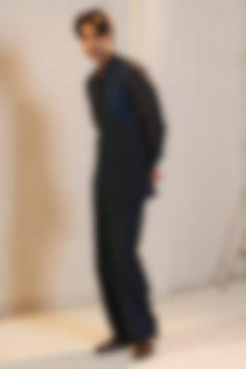 Midnight Blue Silk Crepe Handpainted Kurta Set by Jatin Malik at Pernia's Pop Up Shop