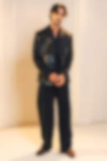 Black Modal Rayon Handwork Blazer Set by Jatin Malik at Pernia's Pop Up Shop