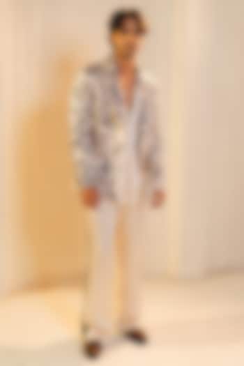 Pearl Ash Linen Silk Blazer Set by Jatin Malik at Pernia's Pop Up Shop