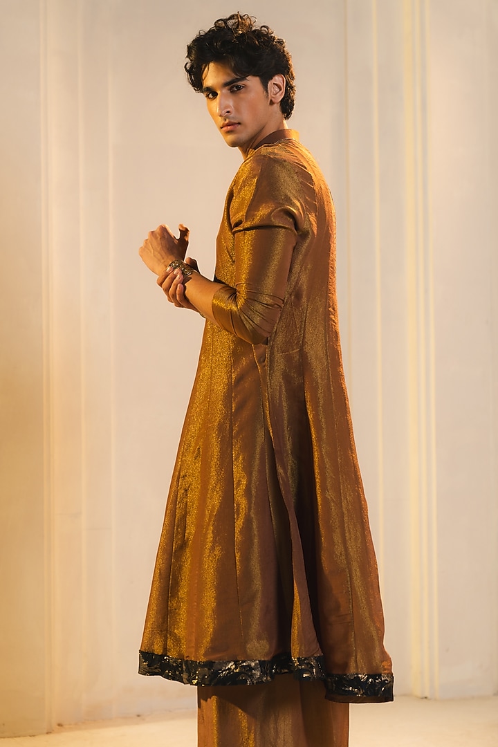 Bronze Gold Tissue Anarkali Kurta Set by Jatin Malik at Pernia's Pop Up Shop