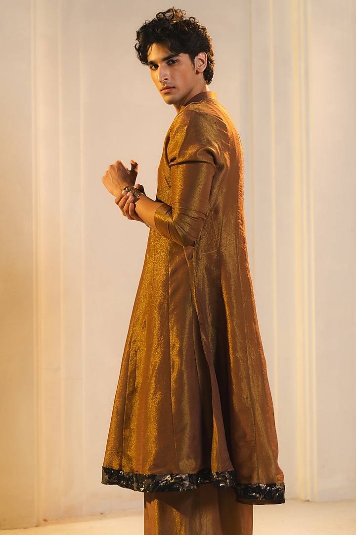 Bronze Gold Tissue Anarkali Kurta Set by Jatin Malik at Pernia's Pop Up Shop