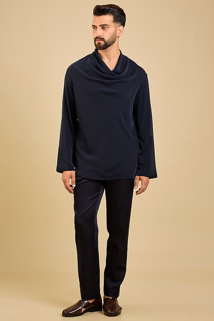 Midnight Blue Jacquard Tuxedo Set by Jatin Malik at Pernia's Pop Up Shop