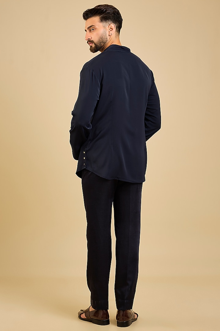 Midnight Blue Jacquard Tuxedo Set by Jatin Malik at Pernia's Pop Up Shop