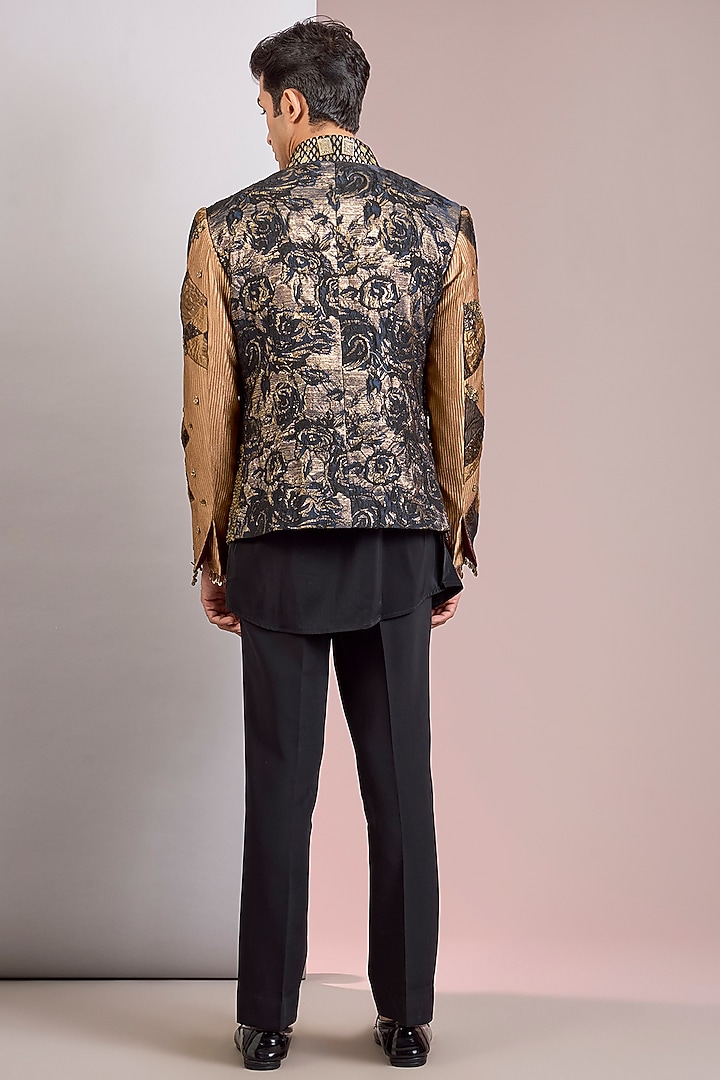 Gold Jacquard Groom Indowestern Set by Jatin Malik at Pernia's Pop Up Shop