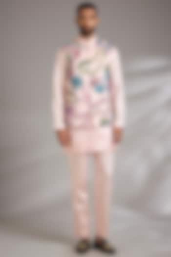 Pink Linen Silk Bundi Jacket Set by Jatin Malik at Pernia's Pop Up Shop
