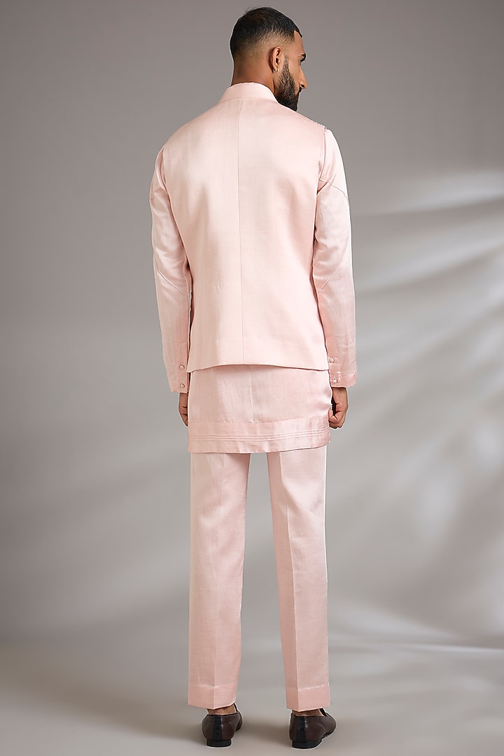 Pink Linen Silk Bundi Jacket Set by Jatin Malik at Pernia's Pop Up Shop