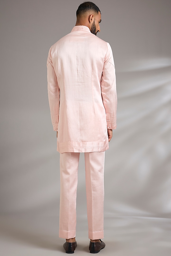 Pink Linen Silk Bundi Jacket Set by Jatin Malik at Pernia's Pop Up Shop