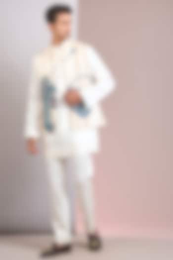 Ivory Linen Silk Bundi Jacket Set by Jatin Malik at Pernia's Pop Up Shop