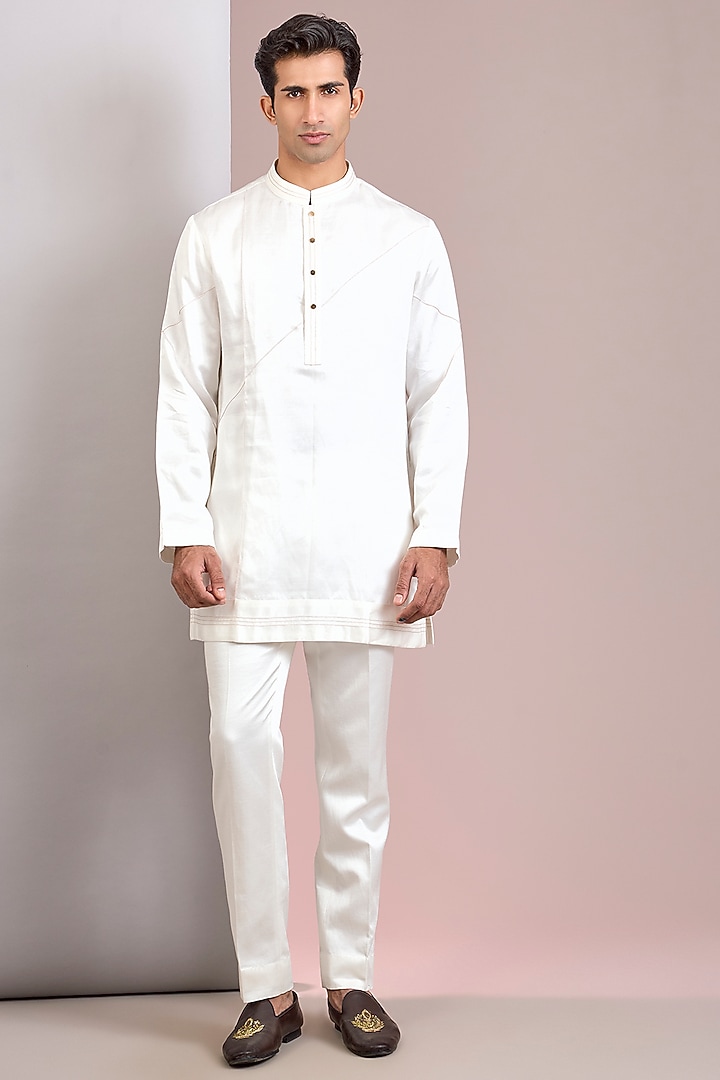 Ivory Linen Silk Bundi Jacket Set by Jatin Malik at Pernia's Pop Up Shop