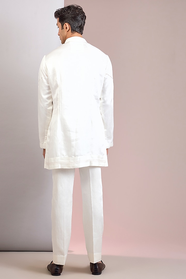 Ivory Linen Silk Bundi Jacket Set by Jatin Malik at Pernia's Pop Up Shop