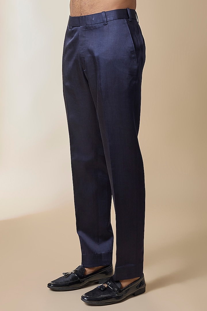 Midnight Blue Linen Silk Groom Indowestern Set by Jatin Malik at Pernia's Pop Up Shop