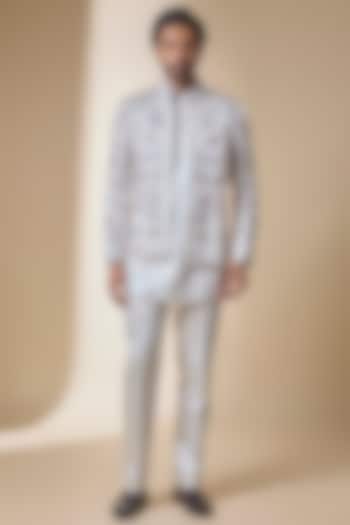 Silver Linen Silk Indwowestern Set by Jatin Malik at Pernia's Pop Up Shop