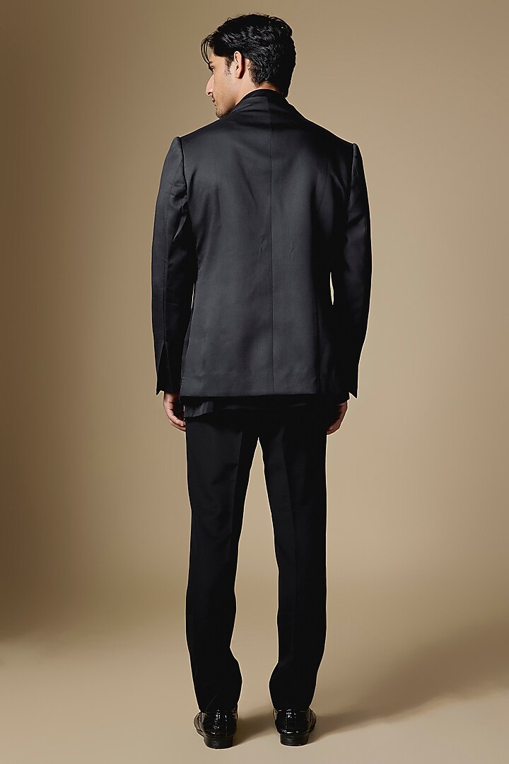 Black Linen Silk Groom Indowestern Set by Jatin Malik at Pernia's Pop Up Shop