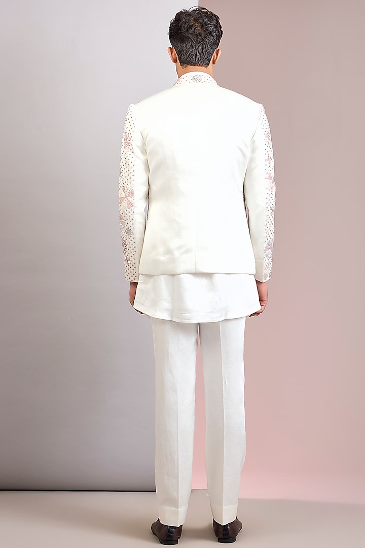 Ivory Linen Silk Groom Indowestern Set by Jatin Malik at Pernia's Pop Up Shop
