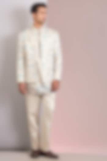 Silver Linen Silk Groom Indowestern Set by Jatin Malik at Pernia's Pop Up Shop