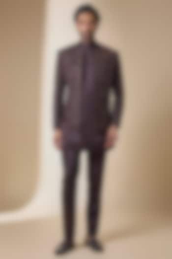 Dark Brown Linen Silk Indwowestern Set by Jatin Malik at Pernia's Pop Up Shop