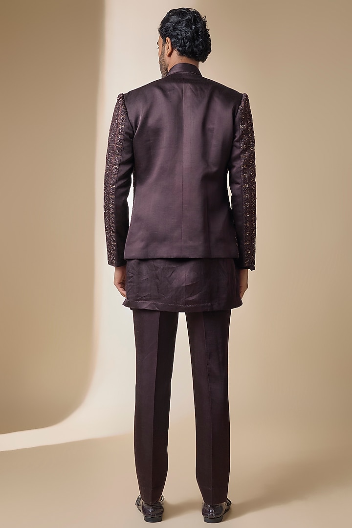 Dark Brown Linen Silk Indwowestern Set by Jatin Malik at Pernia's Pop Up Shop