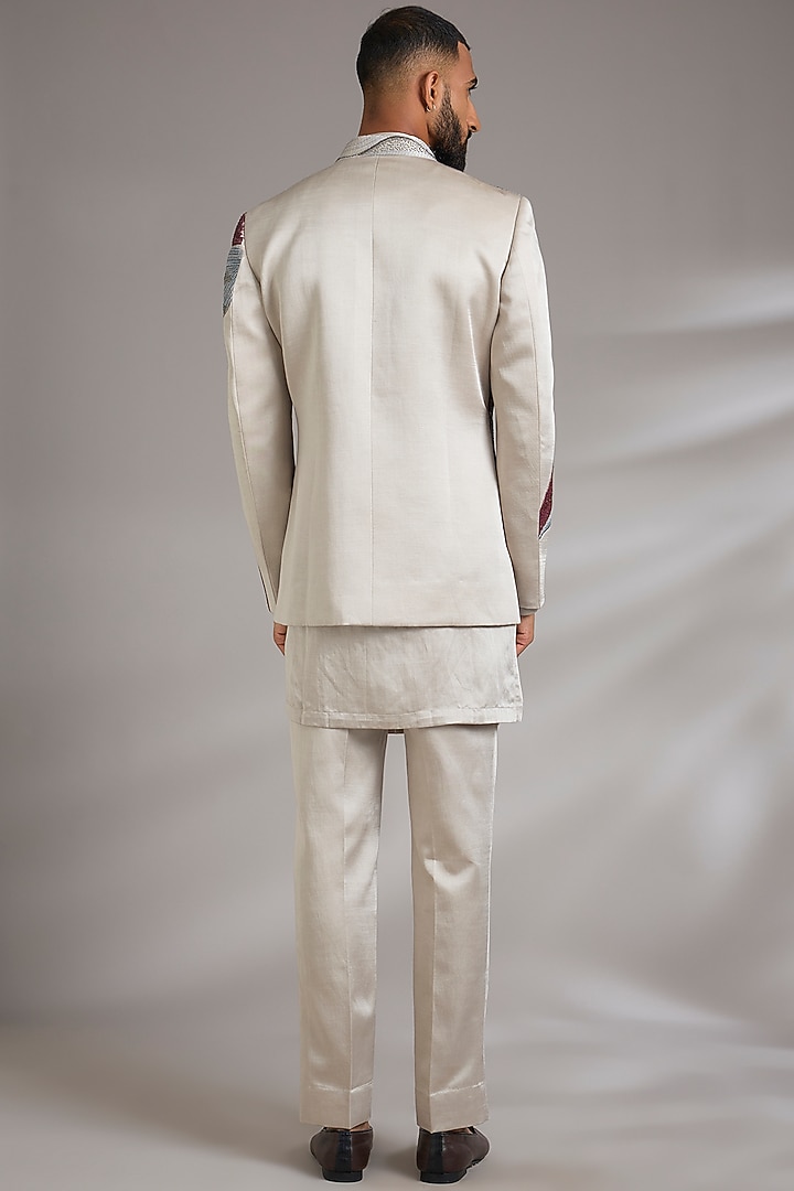 Silver Linen Silk Groom Indowestern Set by Jatin Malik at Pernia's Pop Up Shop