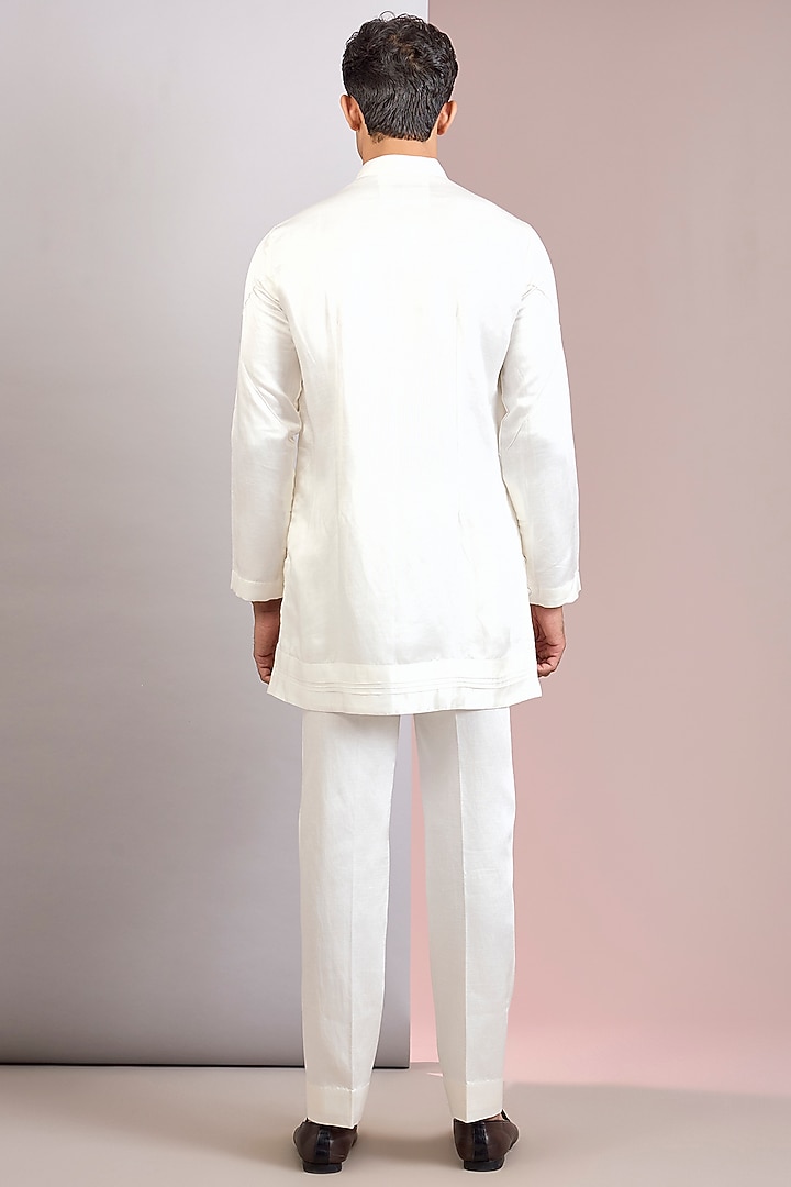 Ivory Linen Silk Groom Indowestern Set by Jatin Malik at Pernia's Pop Up Shop