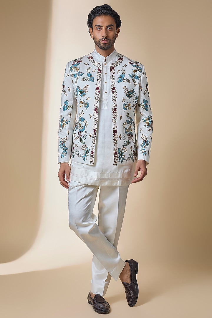 Ivory Linen Silk Indwowestern Set by Jatin Malik at Pernia's Pop Up Shop