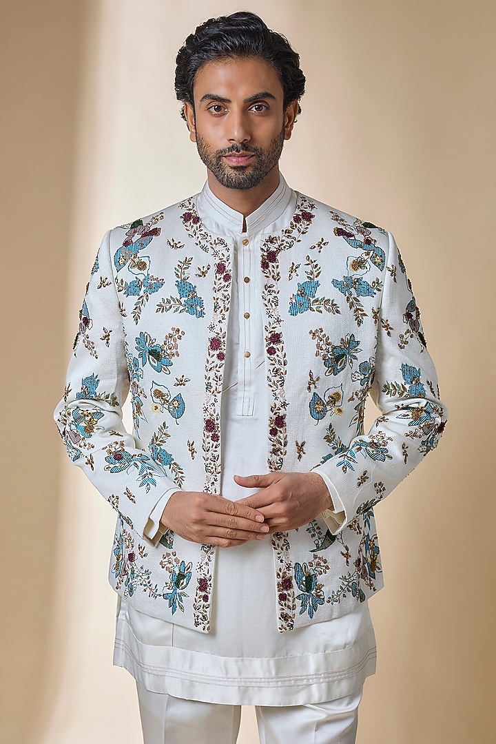 Ivory Linen Silk Indwowestern Set by Jatin Malik at Pernia's Pop Up Shop