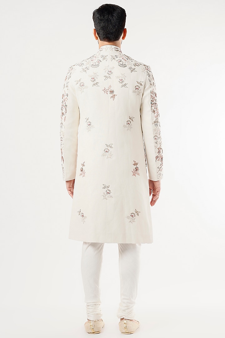 Ivory Embroidered Groom Sherwani Set by Jatin Malik at Pernia's Pop Up Shop