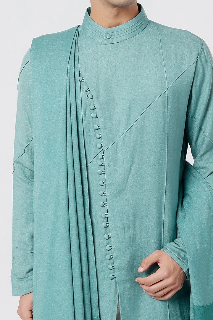 Green Moss Crepe Kurta Set by Jatin Malik at Pernia's Pop Up Shop