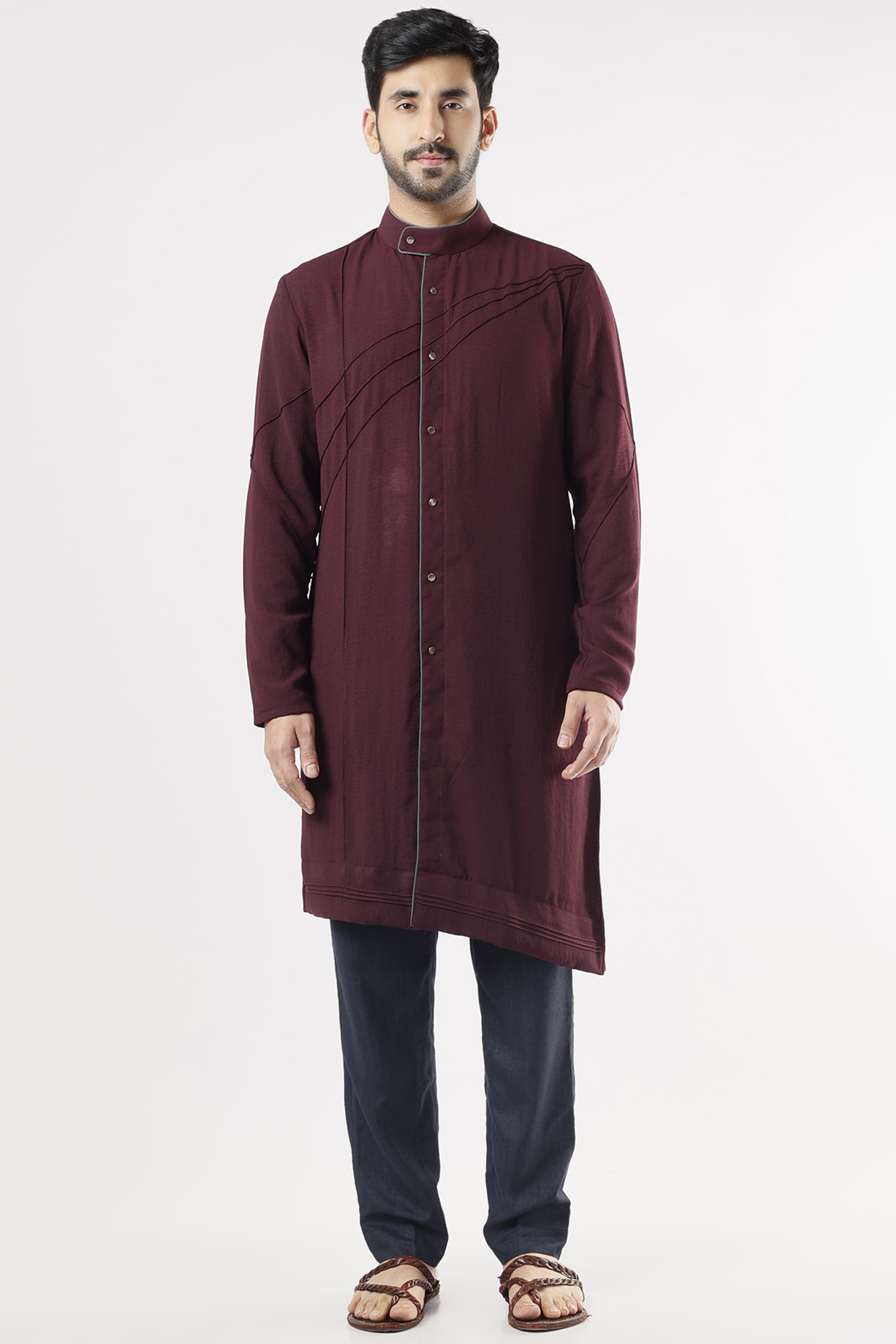 Wine Crepe Kurta Set by Jatin Malik at Pernia's Pop Up Shop