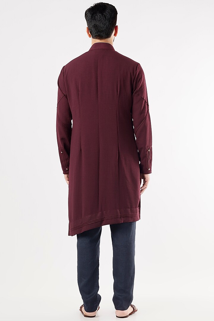 Wine Crepe Kurta Set by Jatin Malik at Pernia's Pop Up Shop