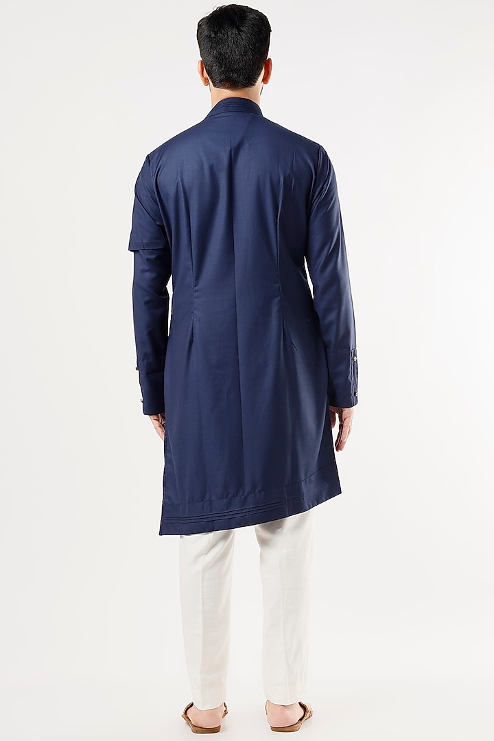 Midnight Blue Terry Rayon Kurta Set by Jatin Malik at Pernia's Pop Up Shop