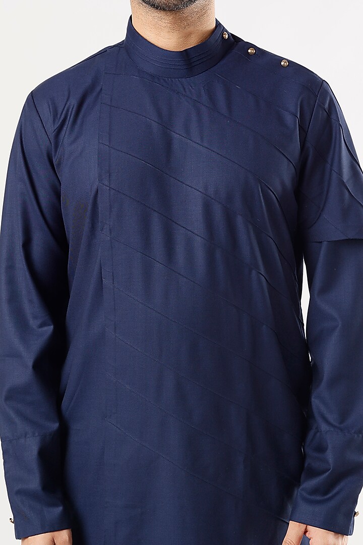 Midnight Blue Terry Rayon Kurta Set by Jatin Malik at Pernia's Pop Up Shop