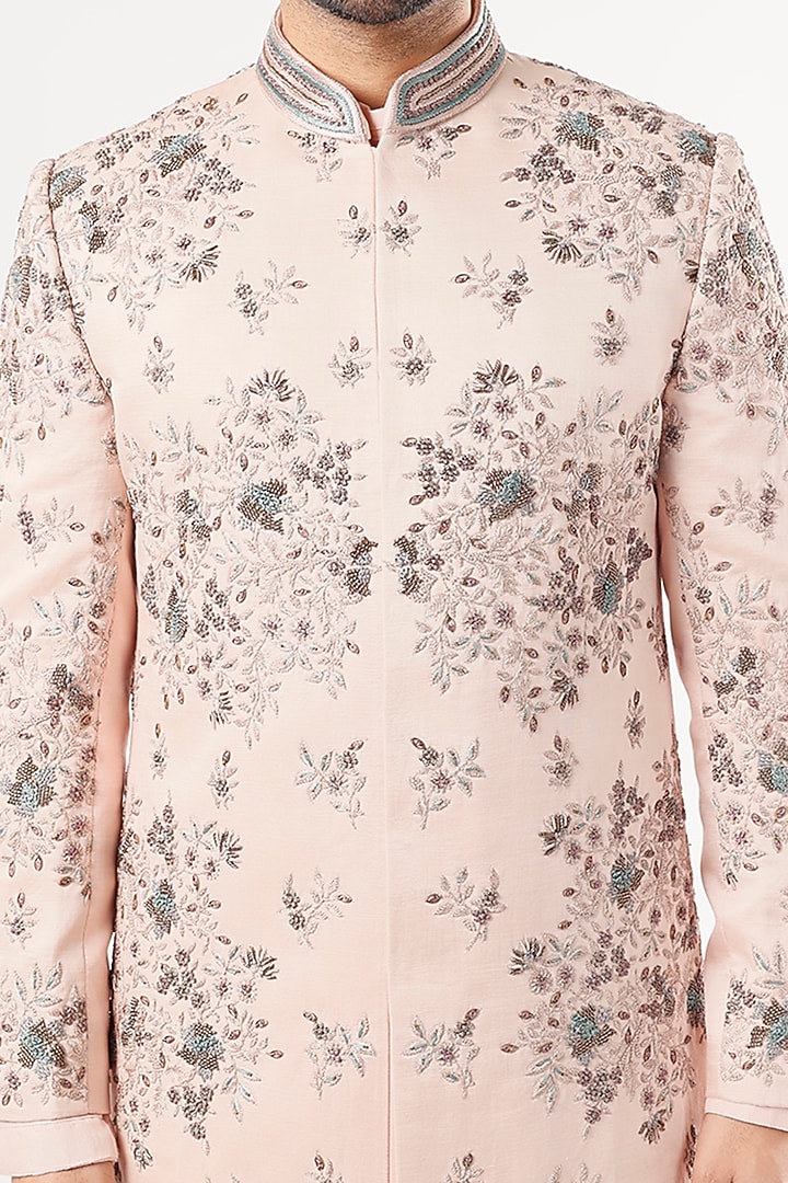 Baby Pink Embroidered Groom Sherwani Set by Jatin Malik at Pernia's Pop Up Shop