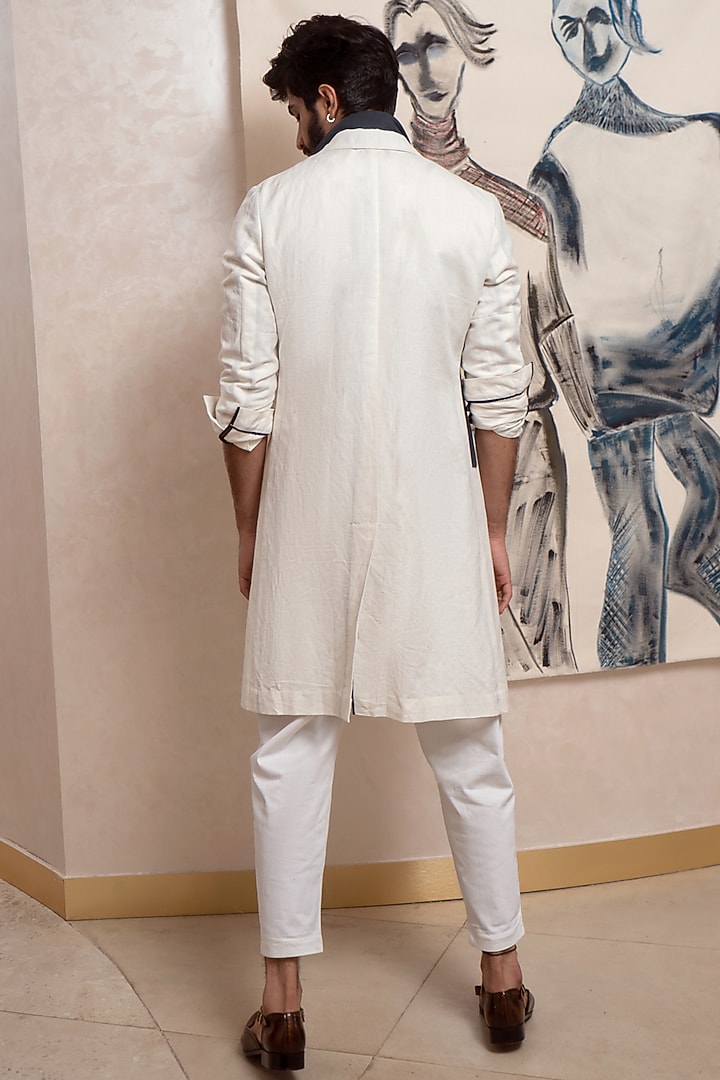 Chalk White Cotton Linen Overcoat by Jatin Malik at Pernia's Pop Up Shop