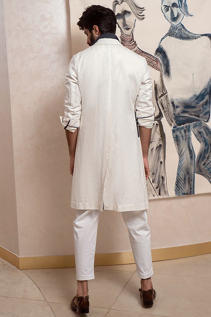 White Cotton Linen Overcoat Set by Jatin Malik at Pernia's Pop Up Shop