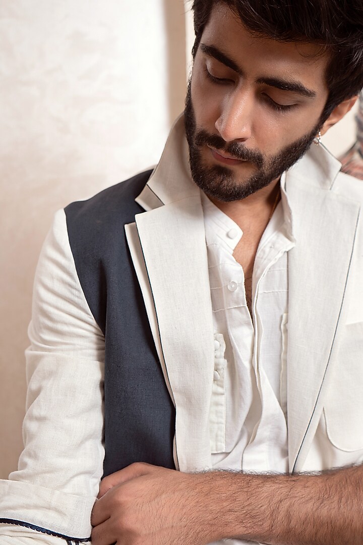 White Cotton Linen Overcoat Set by Jatin Malik at Pernia's Pop Up Shop
