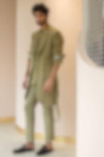 Sage Green Cotton Linen Jacket Set by Jatin Malik at Pernia's Pop Up Shop