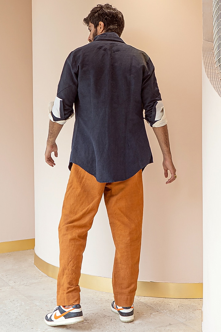 Mustard Cotton Linen Pant Set With Overshirt by Jatin Malik at Pernia's Pop Up Shop