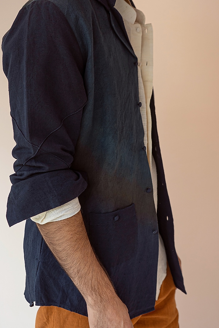 Mustard Cotton Linen Pant Set With Overshirt by Jatin Malik at Pernia's Pop Up Shop