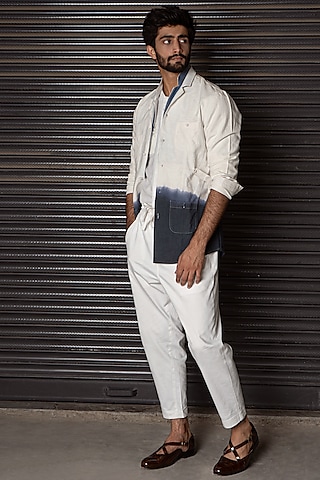 White Ombre Overshirt With Pant Set by Jatin Malik