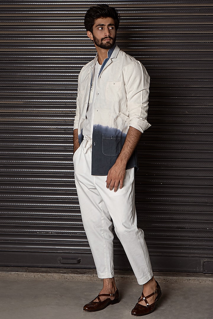 White Cotton Linen Overshirt by Jatin Malik