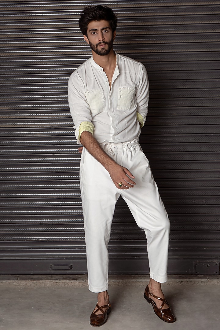 White Cotton Linen Shirt Set by Jatin Malik at Pernia's Pop Up Shop