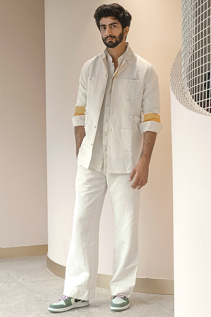 White Cotton Linen Overshirt by Jatin Malik