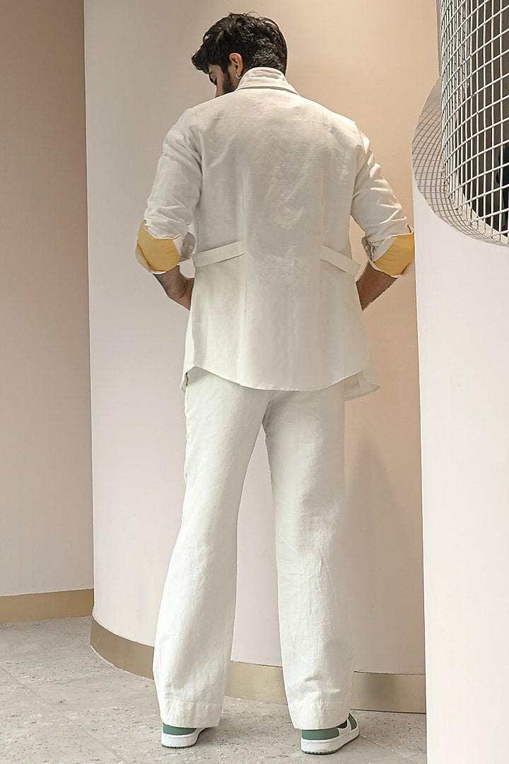 White Cotton Linen Overshirt by Jatin Malik at Pernia's Pop Up Shop