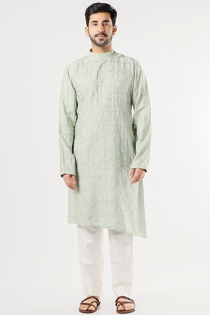 Green Embroidered Kurta Set by Jatin Malik at Pernia's Pop Up Shop