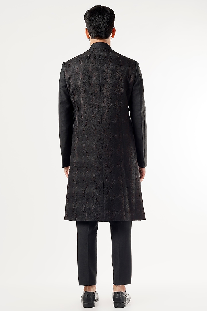 Black Embroidered Achkan Jacket Set by Jatin Malik at Pernia's Pop Up Shop