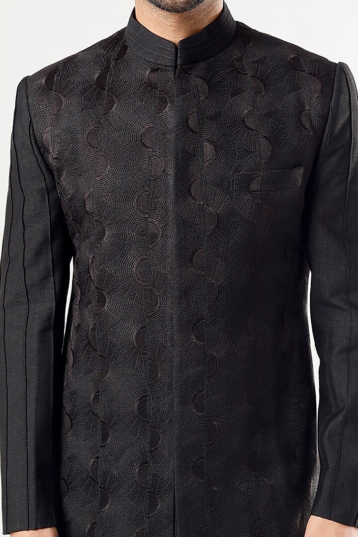 Black Embroidered Achkan Jacket Set by Jatin Malik at Pernia's Pop Up Shop