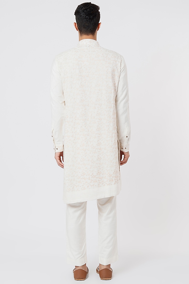 White Slub Silk Kurta Set by Jatin Malik at Pernia's Pop Up Shop