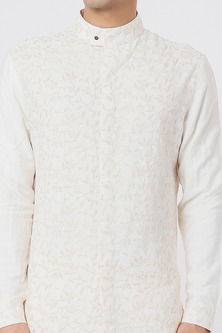 White Slub Silk Kurta Set by Jatin Malik at Pernia's Pop Up Shop